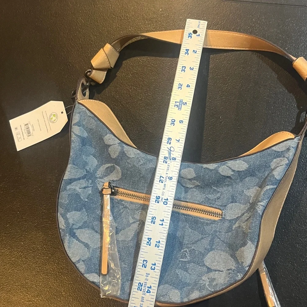 Time and‎ Tru Womens Mid-Size Jacquard Floral Denim Selena Hobo Crossbody